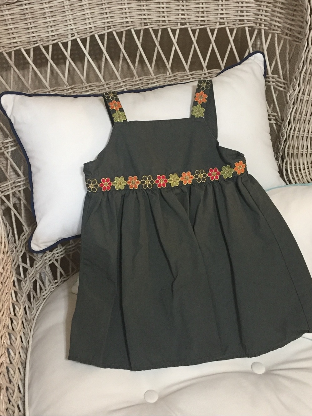 Gymboree Olive Green Floral Embroidered Sundress/Top